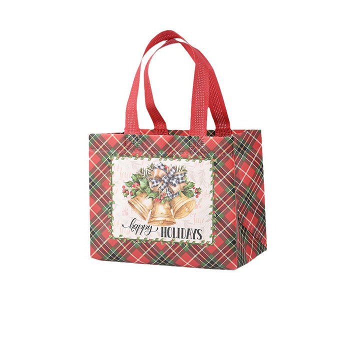 Wholesale Red Plaid Christmas Tote Gift Bag Cartoon Printed Non-woven Foldable Christmas Gift Bag JDC-GB-XJ007