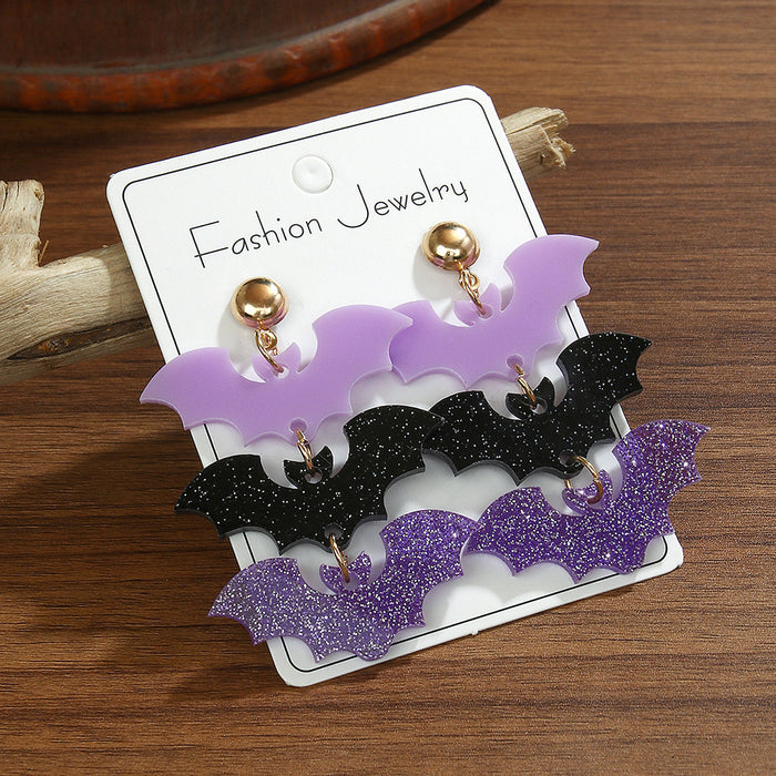 Wholesale Acrylic Earrings Purple and Black Three Bats Acrylic Earrings Earrings Earrings for Women