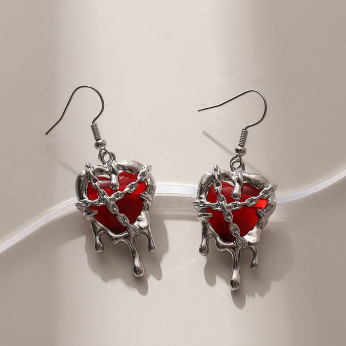 Wholesale Lava Love Heart Blood Alloy Earrings JDC-ES-JunJie003