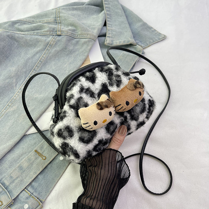 Wholesale New cute plush leopard print mini shell bag for children, stylish mini crossbody bag
