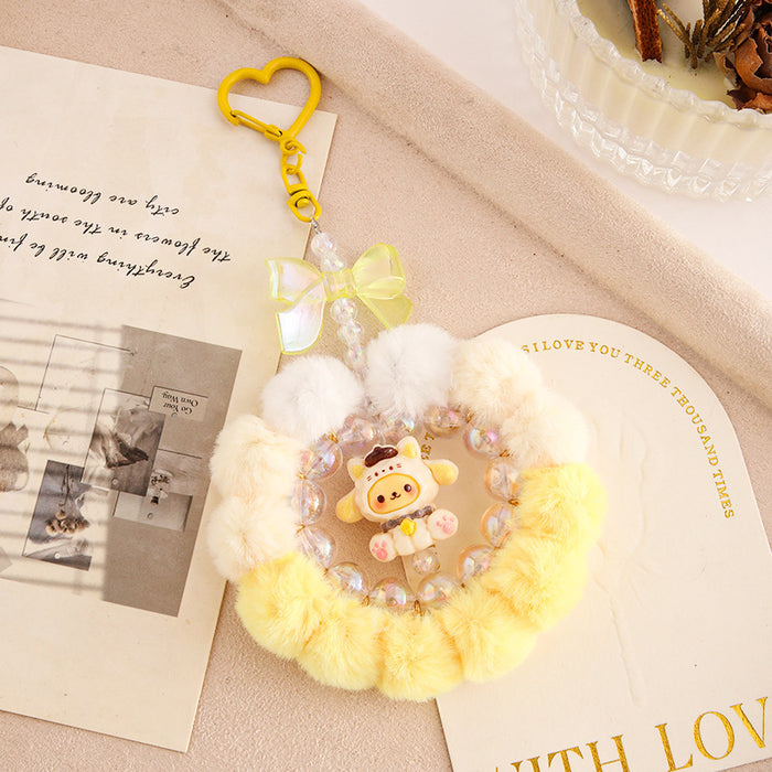 Wholesale Handmade pom-pom beaded phone strap keychain