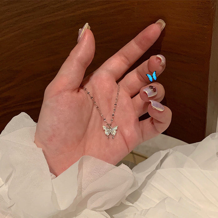 Wholesale Sparkling diamond butterfly necklace with niche design, light luxury butterfly collarbone chain, micro inlaid zircon collarbone chain