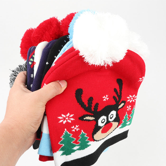 Wholesale Autumn and Winter New Christmas Knitted Jacquard Hat Unisex Warm Pullover Hat with Ball Decorative Cold Hat
