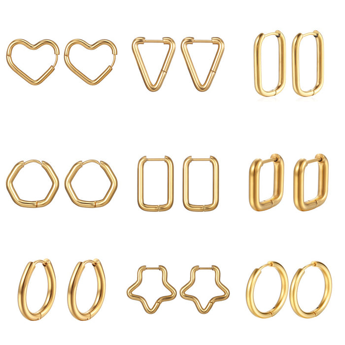 Wholesale geometric shaped ear buckle titanium steel earrings