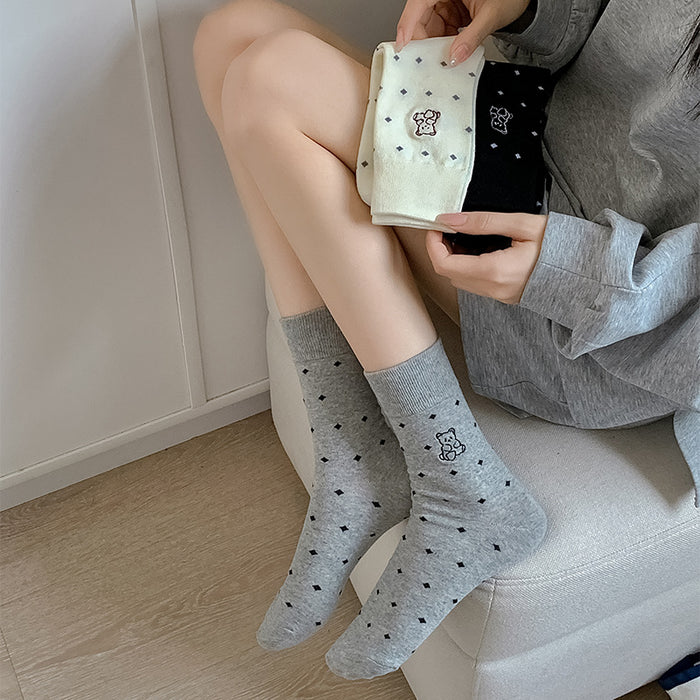 Wholesale Cute cartoon embroidered mid tube socks, trendy and versatile for wearing outside