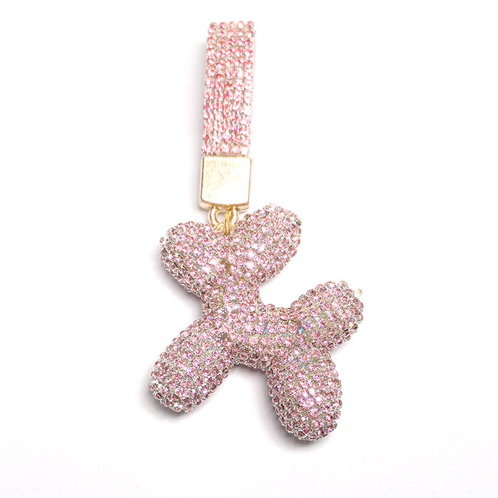 Wholesale Diamond-encrusted Leather Rope Cute Balloon Puppy Diamond-encrusted Car Keychain Pendant Doll Pendant Accessories