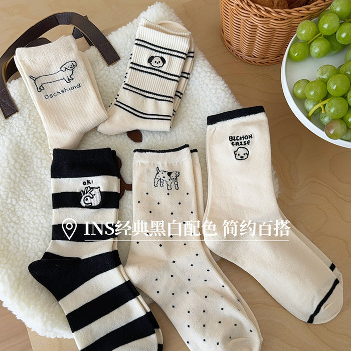 Wholesale Embroidered socks, children's pure cotton mid tube socks, cartoon cute cotton socks, versatile women's socks