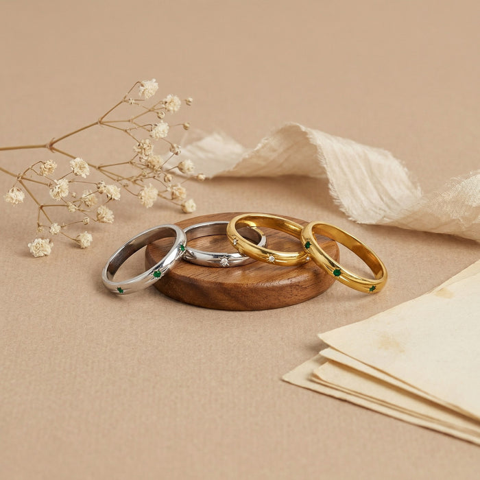 Wholesale Two-Tone Gold and Silver Green Zircon Band Ring