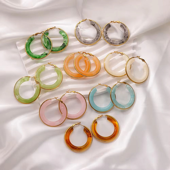 Wholesale Gradient Color RetroC-shaped Resin Earrings Stainless Steel