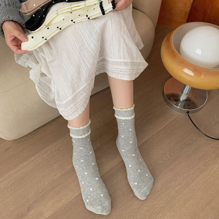 Wholesale Lace socks, tube socks, retro polka dot stockings, pile socks