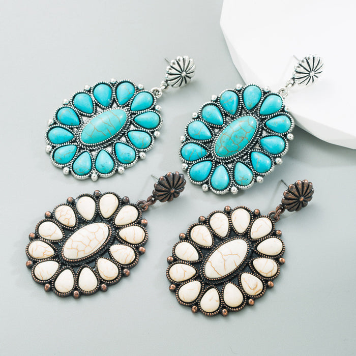 Wholesale Vintage copper-plated statement earrings inlaid with white and turquoise