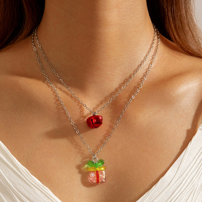 Wholesale Christmas Themed Double Layer Resin Pendant Necklace Santa Tree Reindeer Charms Boutique Resale Jewelry MOQ≥2
