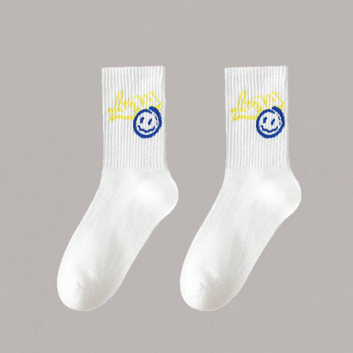 Wholesale 5pcs White socks men' s mid-calf socks autumn and winter basketball socks couple stockings black and white sports socks