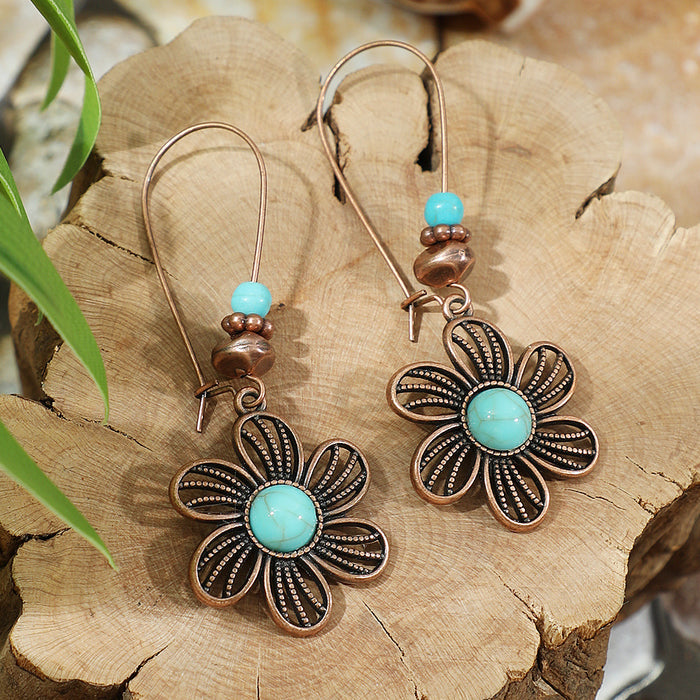 Wholesale Retro Bohemian Turquoise Tassel Earrings Zinc Alloy Fashion Accessory MOQ≥2