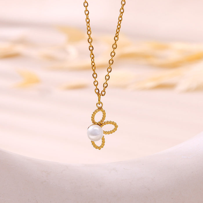 Wholesale Four-Leaf Clover Necklace, Stainless Steel Chain, Elegant Women' s Jewelryw