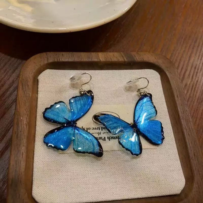 Wholesale Blue Butterfly 925 Silver Needle Clip Earrings for Women