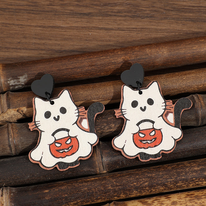 Wholesale  party cat horror pumpkin earrings wooden dark style earrings