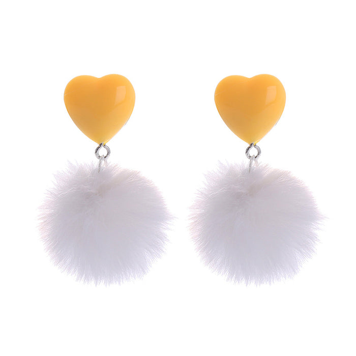 Wholesale Cute imitation rabbit fur heart-shaped earrings with candy colored plush pendant earrings