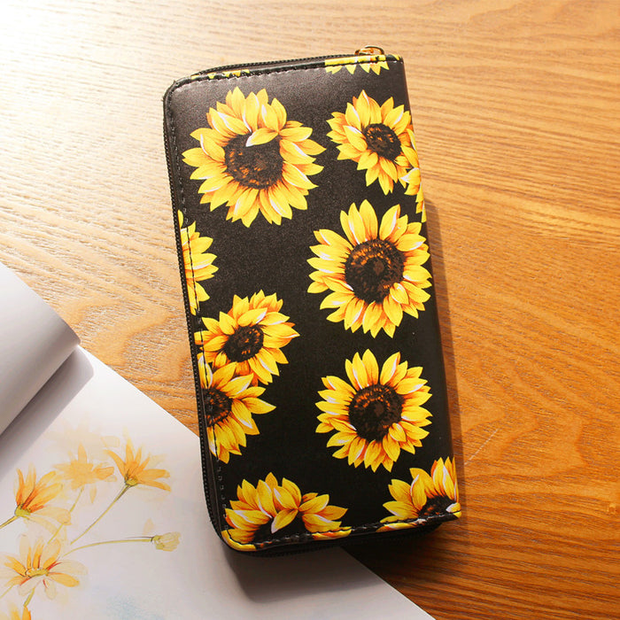 Wholesale PVC sunflower print single-zip women' s wallet