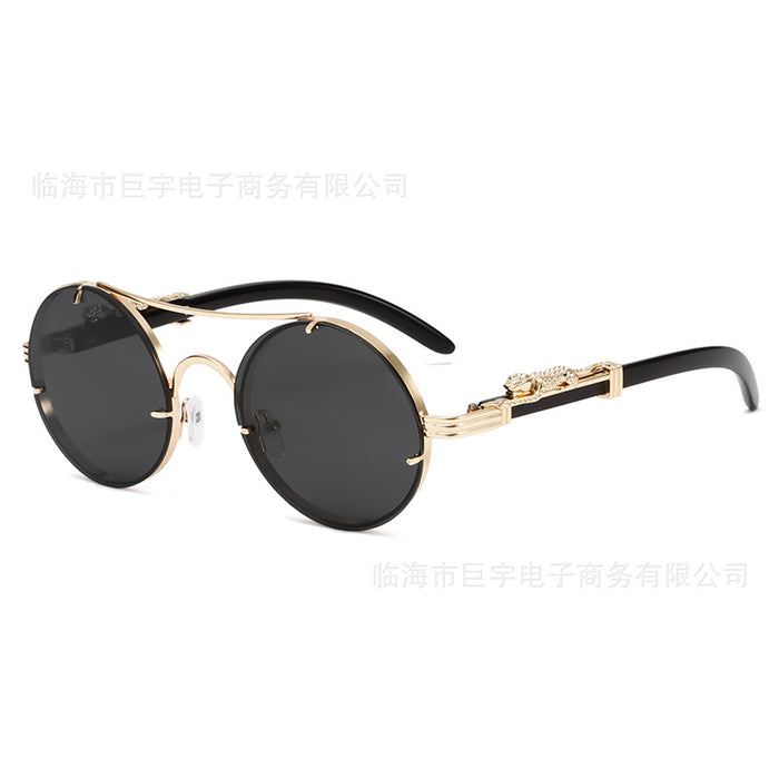 Wholesale New Retro Double Beam Leopard Head Sunglasses Fashion Trend Personalized Round Frame Sunglasses
