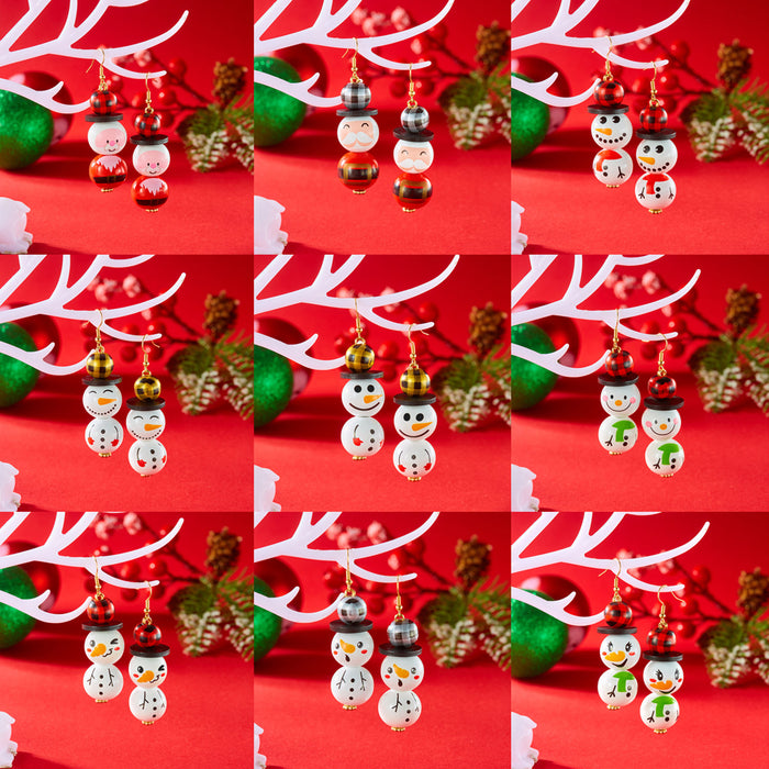 Wholesale Christmas earrings creative snowman funny Christmas element earrings versatile wooden beads holiday ear hooks