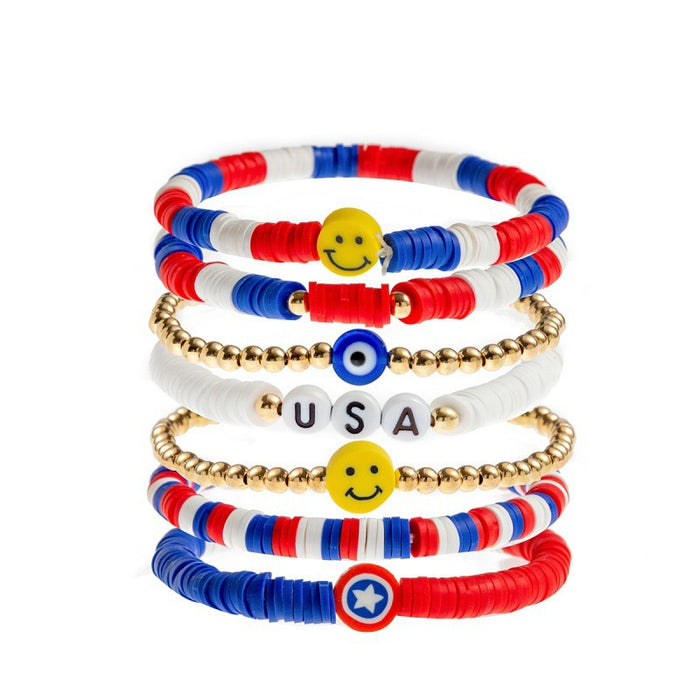 Wholesale Soft ceramic bracelet set, personalized alloy drip oil national flag pendant bracelet