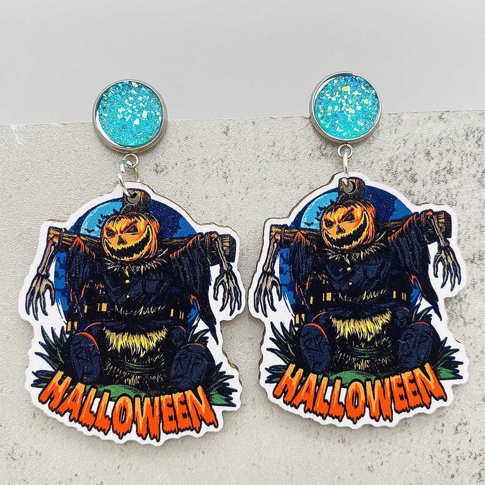 Wholesale Halloween Pumpkin Castle Wooden Earrings JDC-ES-Chengy038