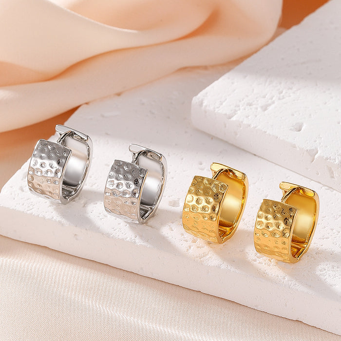 Wholesale Wrinkled ears with irregular texture and wide retro earrings, copper plated with real gold material