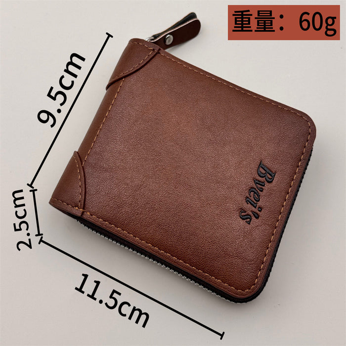 Wholesale Retro European American Style Men' s Wallet - PU Leather Solid Color Zipper Coin Purse
