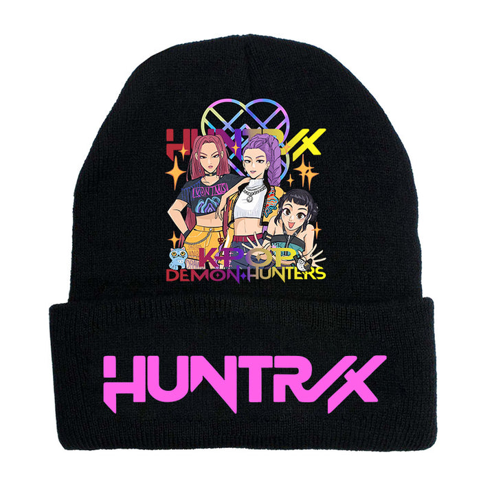Wholesale Kpop Knitted hat fashion curled brim beanie printed