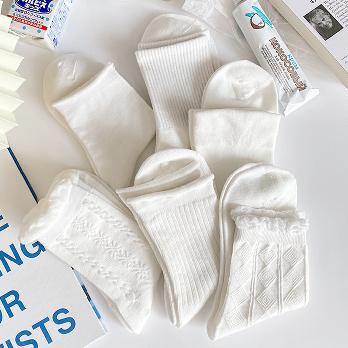 Wholesale New rolled edge socks, mid length socks, cute cotton pure long socks