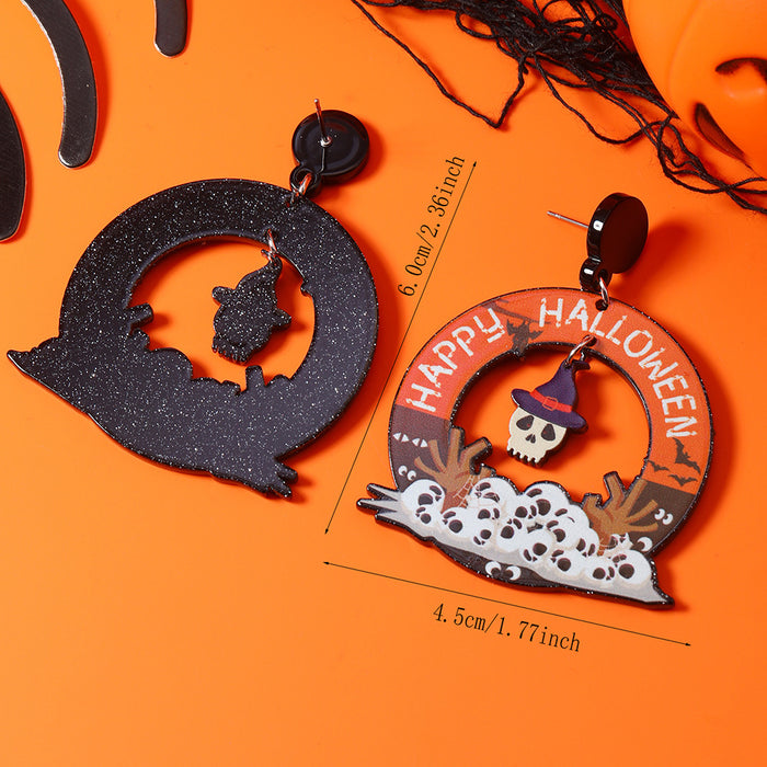 Wholesale Acrylic colorful printed Boo pumpkin skull personality creative  earrings earrings