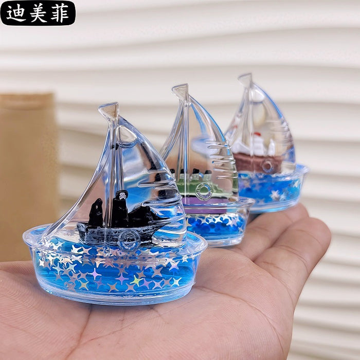 Wholesale Creative Floating Cartoon  Decompression Liquid Sailing Crafts Ornaments Transparent Oil Leakage Acrylic Gift