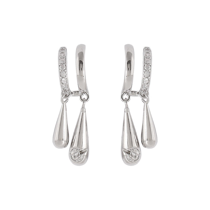 Wholesale Diamond-Studded Teardrop Earrings for Double Pierced Ears, Niche Design Versatile Earrings