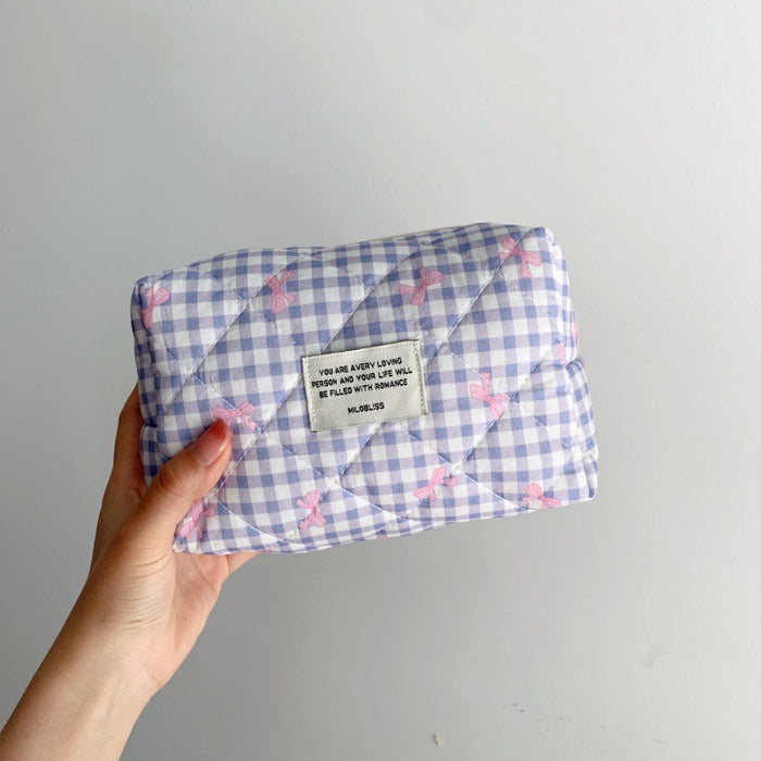 Wholesale plaid cosmetic bag large capacity high-end sense cute portable high-value storage bag