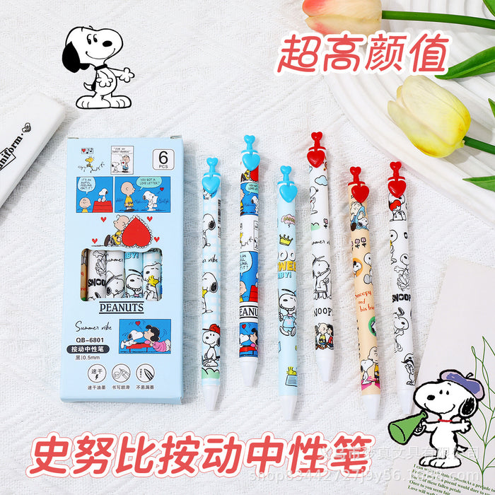 Wholesale 6pcs/box Cute cartoon brush pen student cartoon neutral pen quick-drying black pen exam office