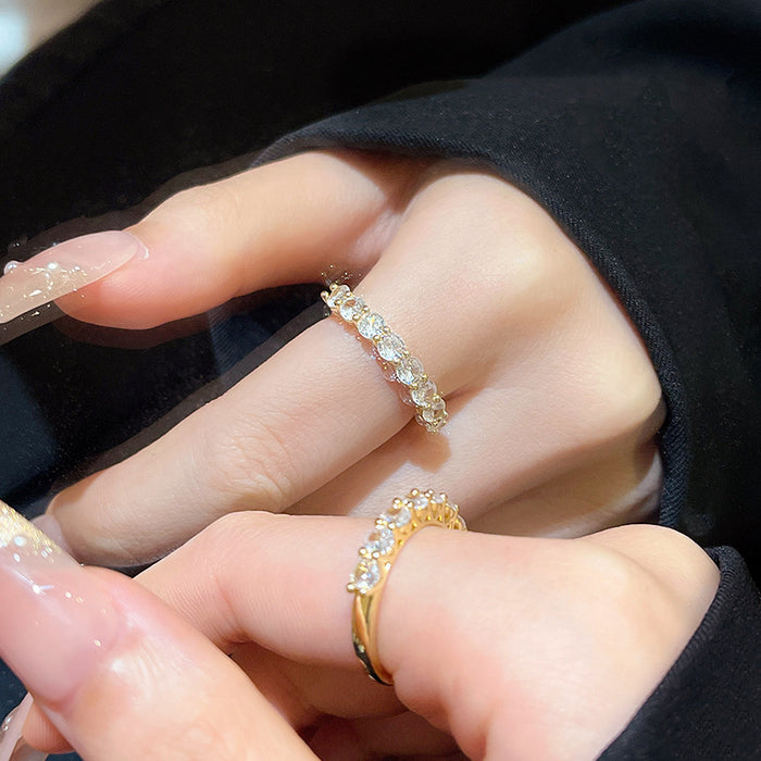 Wholesale Advanced feeling diamond zircon open ring with niche design, simple and versatile food ring, light luxury temperament, handmade jewelry