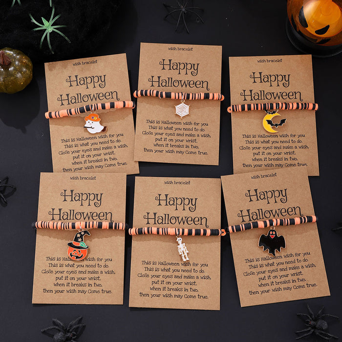 Wholesale  ghost pumpkin skull pendant polymer clay blessing card elastic adjustable bracelet