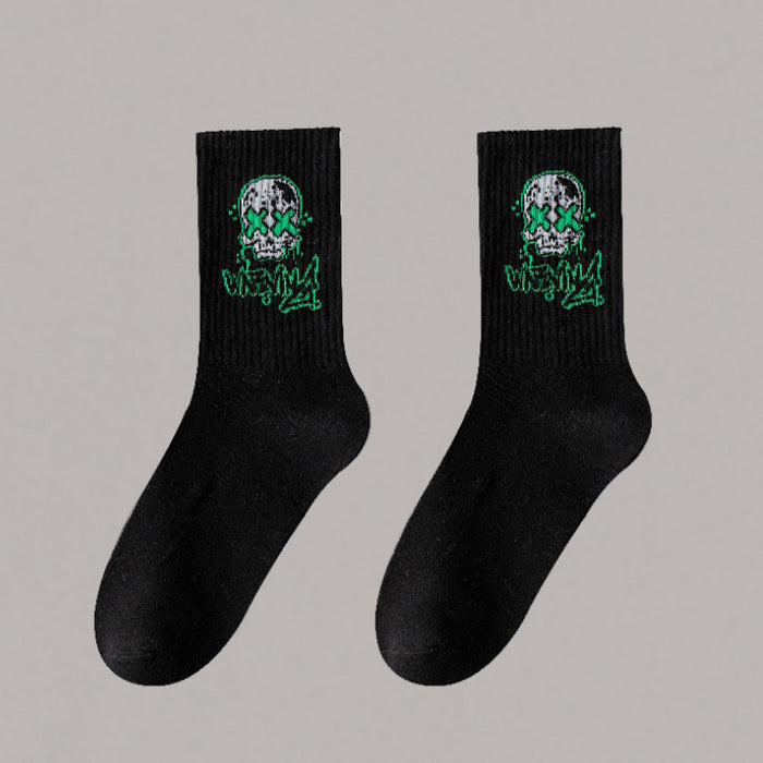 Wholesale 5pcs White socks men' s mid-calf socks autumn and winter basketball socks couple stockings black and white sports socks