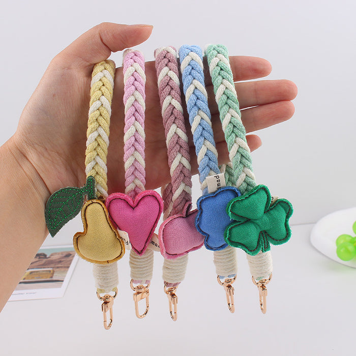 Wholesale Cartoon Fruit Cloth Woven Keychain Mobile Phone Lanyard Water Cup Portable Lanyard Bag Hanging