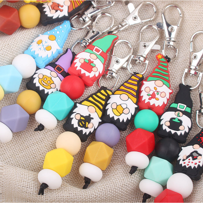 Wholesale Cartoon Santa Claus Silicone Bead Keychain JDC-KC-GuangTian035