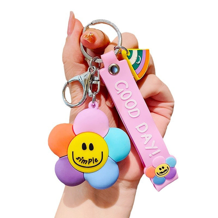Wholesale Personalized and Creative Colorful Smiling Face Flower Cute Cartoon Keychain Pendant Dropping PVC Car Key Pendant