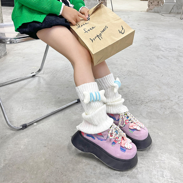 Wholesale Pink bone leg cover pile socks winter wool cartoon warm Lolita knee pad socks over the knee socks