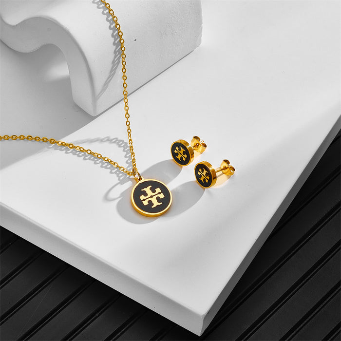 Wholesale Stainless steel earrings necklace with simple engraved letters jewelry