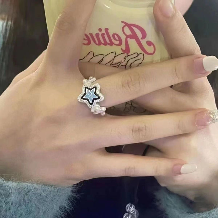 Wholesale Star Pearl Smile Ring Couple's Index Finger Irregular Opening Ring