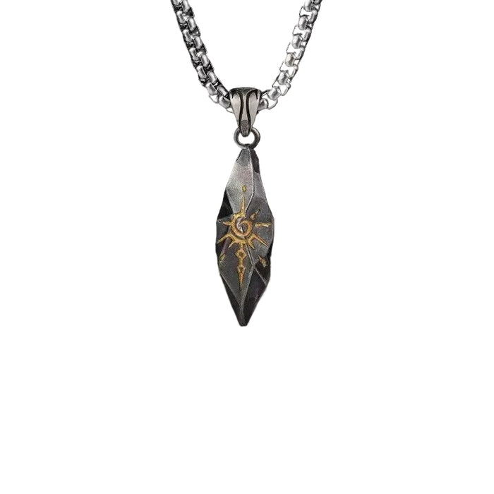Wholesale Vintage Sun Rune Wishing Stone Pendant Stainless Steel Chain Hip Hop Necklace