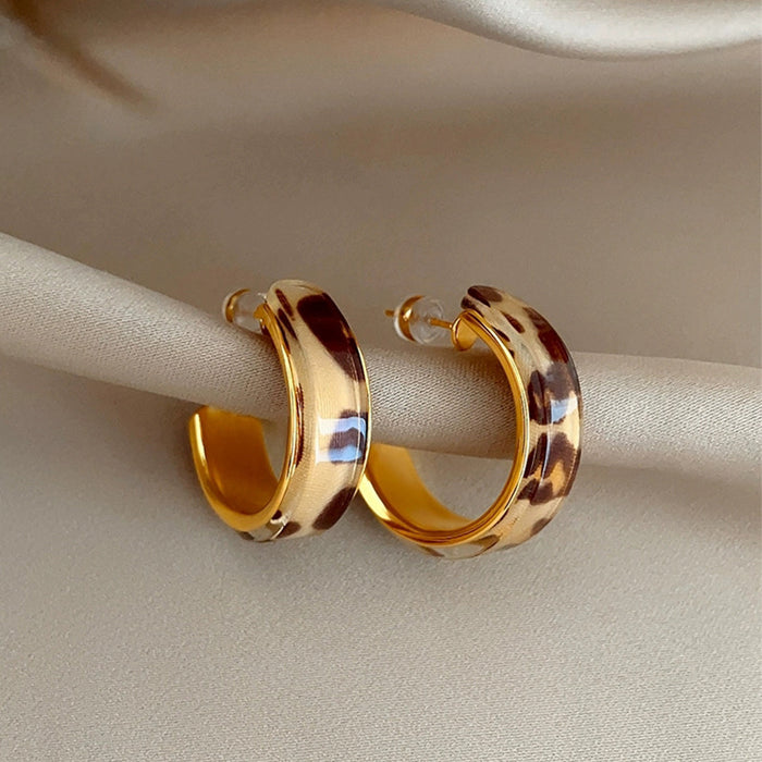 Wholesale Exaggerated Face-Slimming Leopard print Hoop Earrings