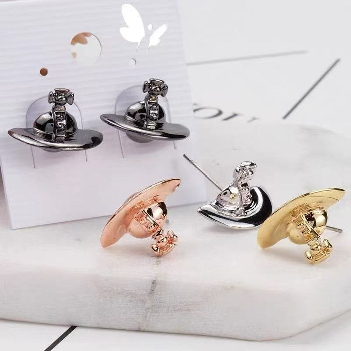 Wholesale Semi-Glossy Three-Dimensional Planet Saturn Punk Earrings