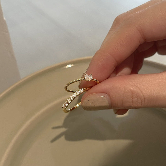 Wholesale Stacked niche design, exquisite zircon heart ring, light luxury, fashionable, versatile, high-end ring