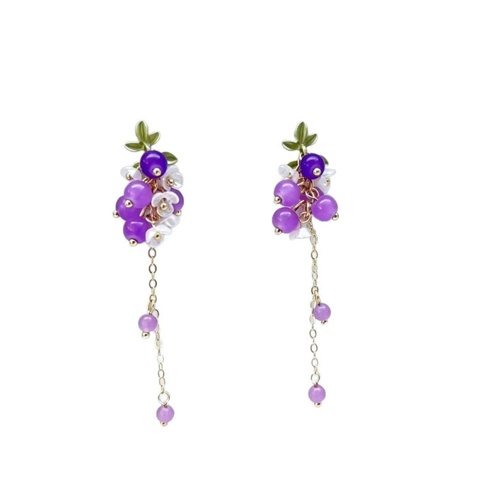 Wholesale Purple Glass Grape Tassel Earrings - Chic Summer Jewelry Accessory